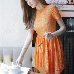 Orange Cute Mini Lace Dress